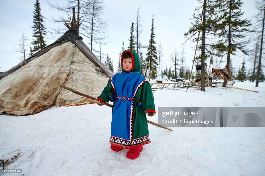 Nenets boy in nomadic camp