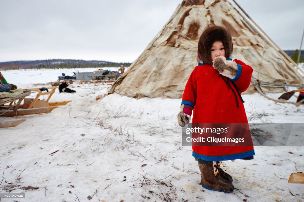 Nenets girl in nomadic camp