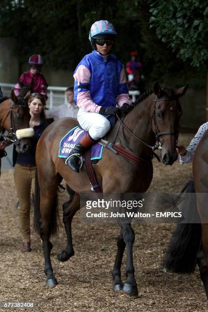 Jockey Pippa Glanville on Petite Pois prior to the Charles Owen Pony Race