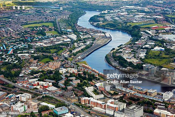 aerial view of river tyne in newcastle upon tyne - newcastle upon tyne stock pictures, royalty-free photos & images