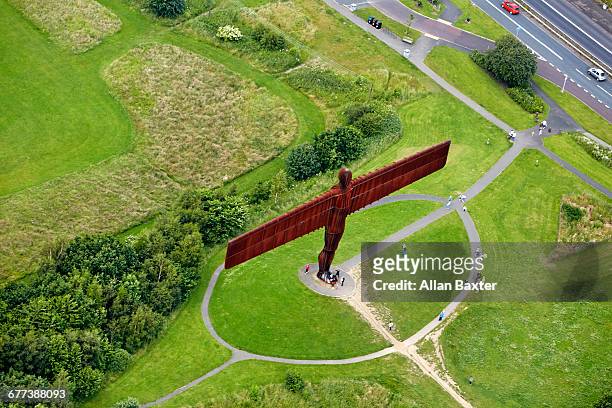 aerial view of the angel of the north - angel north newcastle stockfoto's en -beelden