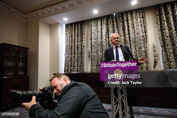 Press photographer takes a picture of UKIP Leader Paul Nuttall as the party's Economics and Media Spokesman Patrick O'Flynn makes a policy...