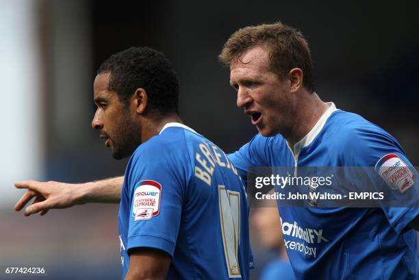 Birmingham City's Steven Caldwell and Jean Beausejour in conversation