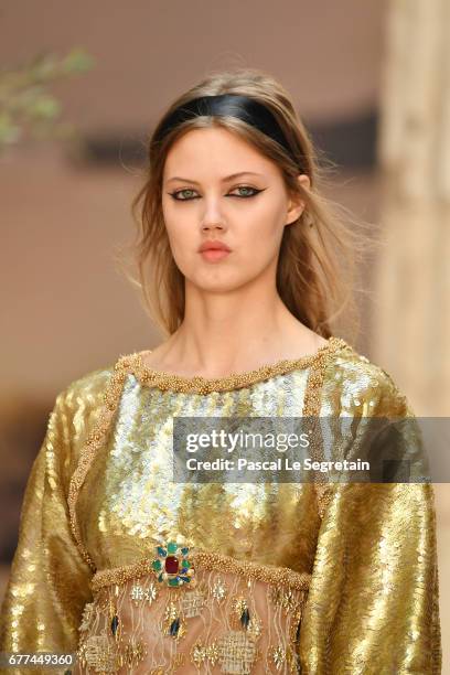 Lindsey Wixson walks the runway during Chanel Cruise 2017/2018 Collection at Grand Palais on May 3, 2017 in Paris, France.