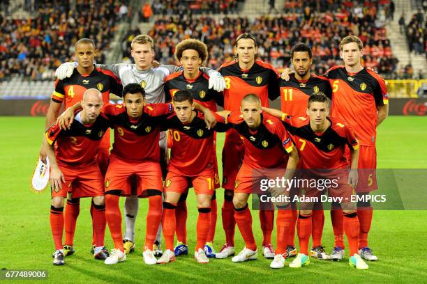 Belgium's Vincent Kompany, Simon Mignolet, Axel Witsel, Daniel Van Buyten, Moussa Dembele, Jan Vertonghen, Laurent Ciman, Igor De Camargo, Eden...