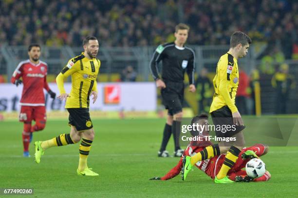 Alfredo Morales of Ingolstadt and Christian Pulisic of Dortmund battle for the ball during the Bundesliga match between Borussia Dortmund and FC...