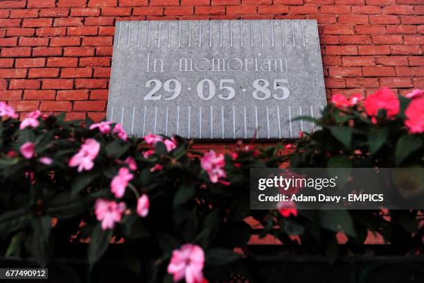 The Heysel disaster memorial plaque on the wall of the Koning Boudewijn Stadion