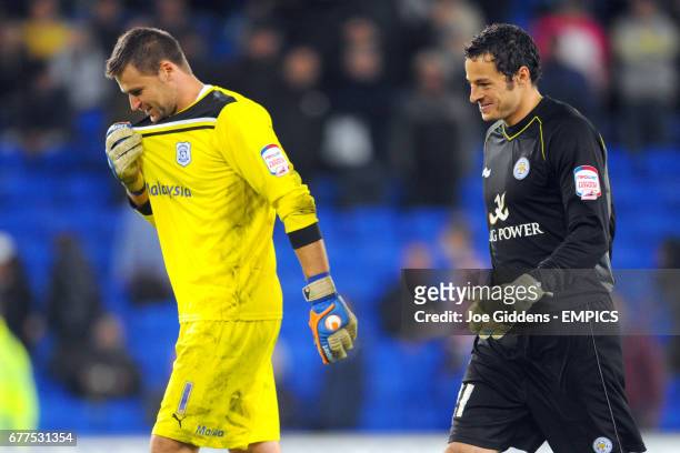 Cardiff City goalkeeper David Marshall and Leicester City goalkeeper Chris Weale make their way to the penalty shootout