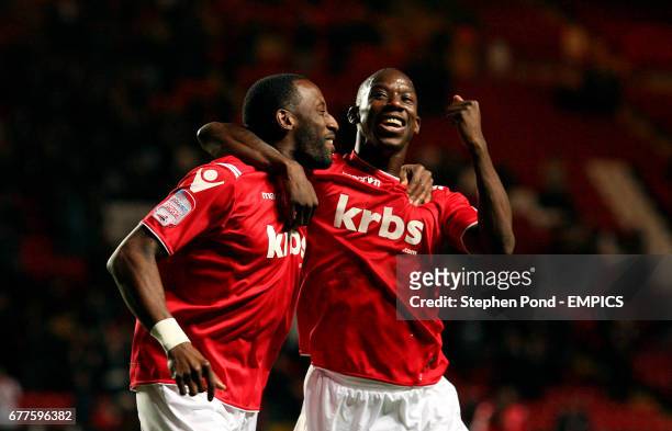 Charlton Athletic's Jason Euell celebrates scoring his sides second goal with team mate Bradley Wright-Phillips