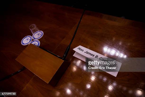 The hearing room is seen before FBI Director James Comey testifies in front of the Senate Judiciary Committee during an oversight hearing on the FBI...