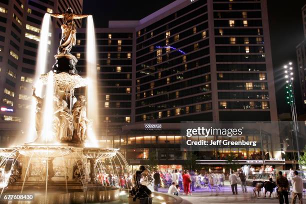 Fountain Square at night.