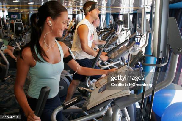 Woman on a treadmill in the Gymnasium on the mms Noordam.