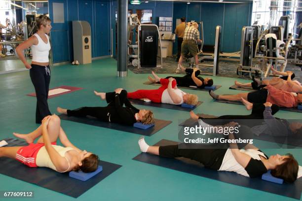 An exercise class on the Lido Deck of the mms Noordam.