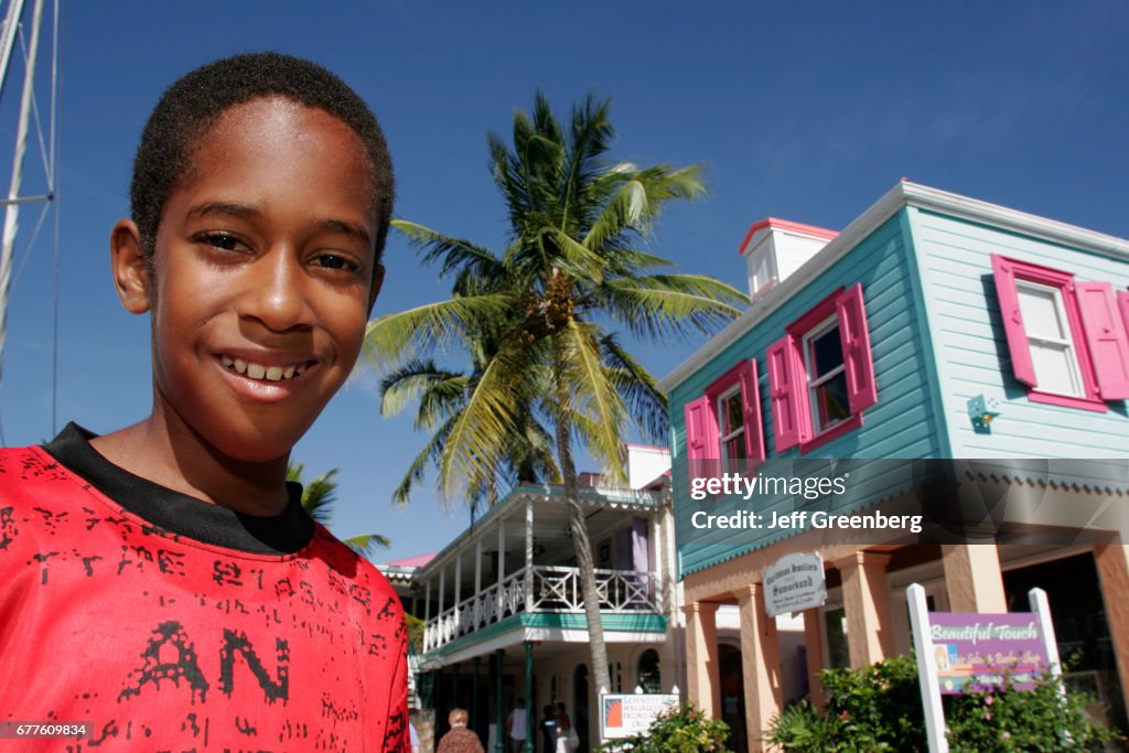 A boy at Soper's Hole Wharf and Marina.