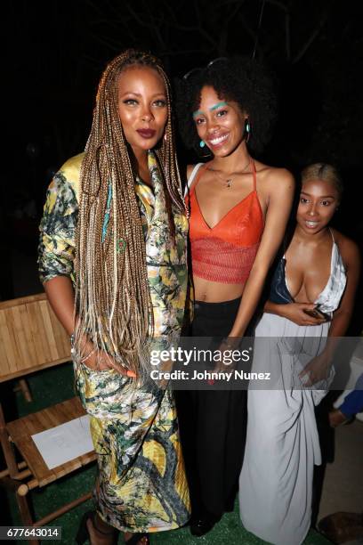 Eva Marcille, Ajani Russell, and Shalisa Chang attend the 2nd Annual Art For Life Los Angeles at a private residence on May 2, 2017 in West...