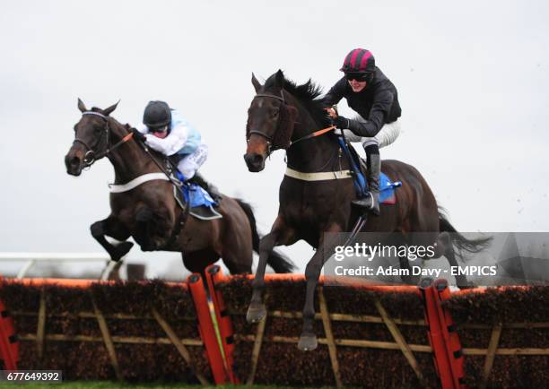 Asaid ridden by Jack Quinlan jumps the last to win the Join the EPDS Racing Club Juvenile Hurdle Race