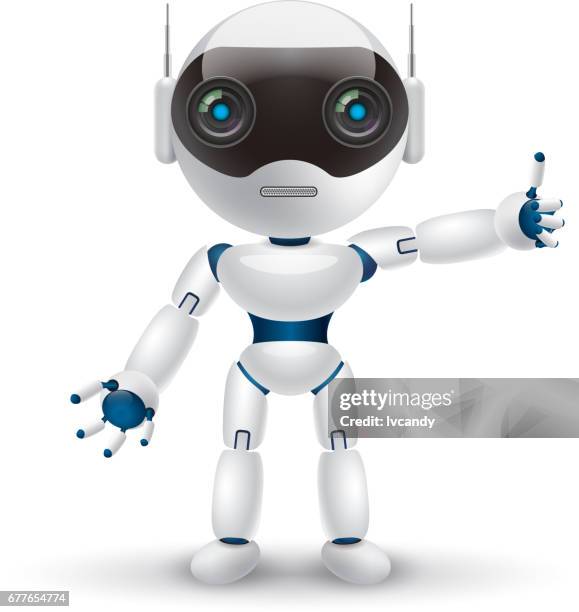 ilustraciones, imágenes clip art, dibujos animados e iconos de stock de inteligente robot - personaje 3d