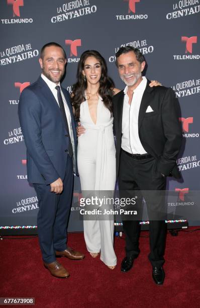 Michel Brown, Sandra Echeverria and Humberto Zurita attend the Telemundo Screening Of "La Querida Del Centauro" on May 2, 2017 in Coral Gables,...