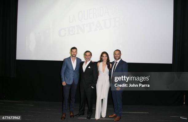 Michel Chauvet, Humberto Zurita, Sandra Echeverria and Michel Brown attend the Telemundo Screening Of "La Querida Del Centauro" on May 2, 2017 in...