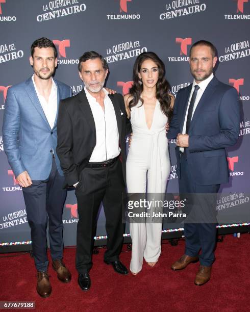 Michel Chauvet, Humberto Zurita, Sandra Echeverria and Michel Brown attend the Telemundo Screening Of "La Querida Del Centauro" on May 2, 2017 in...
