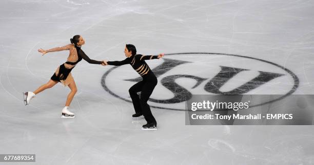 Turkey's Alisa Agafonova and Alper Ulca in action during the Preliminary Round of The Ice Dance Free Dance competition during the European Figure...