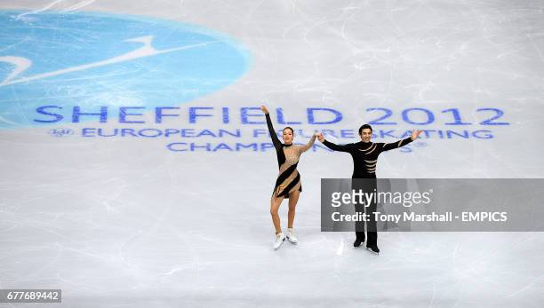 Turkey's Alisa Agafonova and Alper Ulca in action during the Preliminary Round of The Ice Dance Free Dance competition during the European Figure...