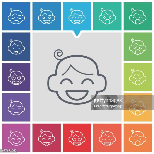 ilustrações, clipart, desenhos animados e ícones de emoticon de ícones do rosto de bebê - smiley faces