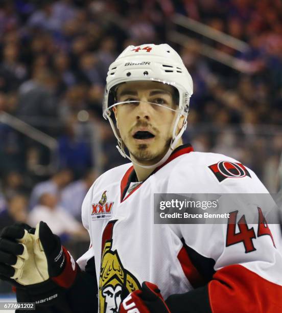 Jean-Gabriel Pageau of the Ottawa Senators skates against the New York Rangers in Game Three of the Eastern Conference Second Round during the 2017...