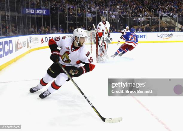 Derick Brassard of the Ottawa Senators skates against the New York Rangers in Game Three of the Eastern Conference Second Round during the 2017 NHL...