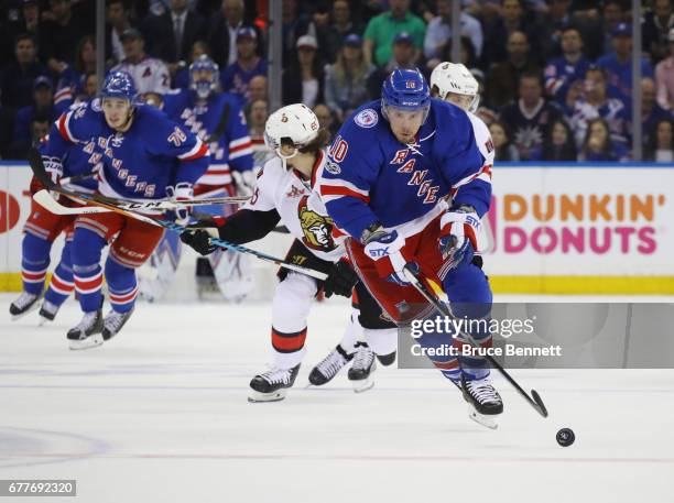 Miller of the New York Rangers skates against the Ottawa Senators in Game Three of the Eastern Conference Second Round during the 2017 NHL Stanley...