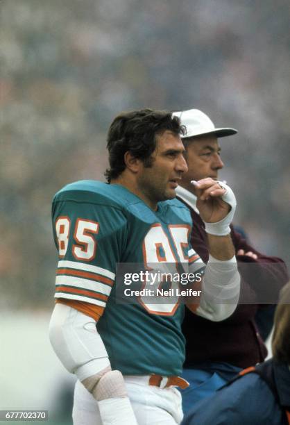 Super Bowl VIII: Miami Dolphins Nick Buoniconti and defensive coordinator Bill Arnsparger on sidelines during game vs Minnesota Vikings at Rice...