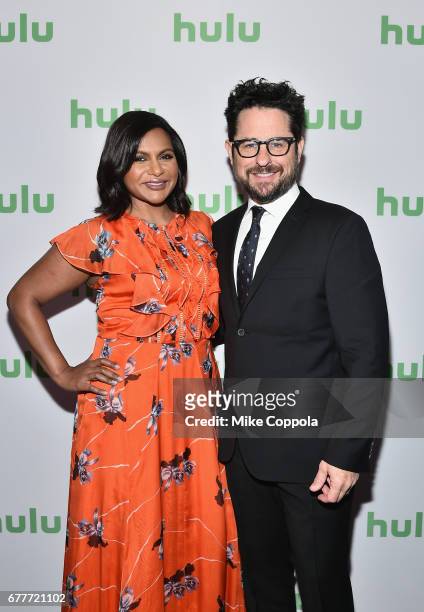 Actor Mindy Kaling of "The Mindy Project" and Producer J.J. Abrams of "Castle Rock" attend the Hulu Upfront at Madison Square Garden on May 3, 2017...
