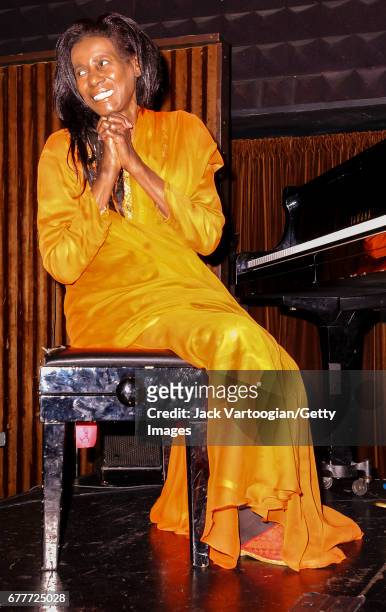American Jazz musician and composer Alice Coltrane , plays piano with her son Ravi Coltrane's Quartet at Joe's Pub, New York, New York, November 12,...