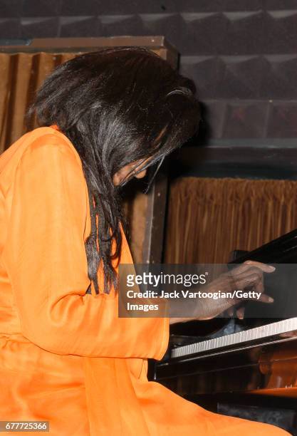 American Jazz musician and composer Alice Coltrane , plays piano with her son Ravi Coltrane's Quartet at Joe's Pub, New York, New York, November 12,...