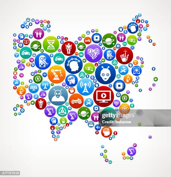 asia future and futuristic technology vector button pattern - asian engineer stock illustrations