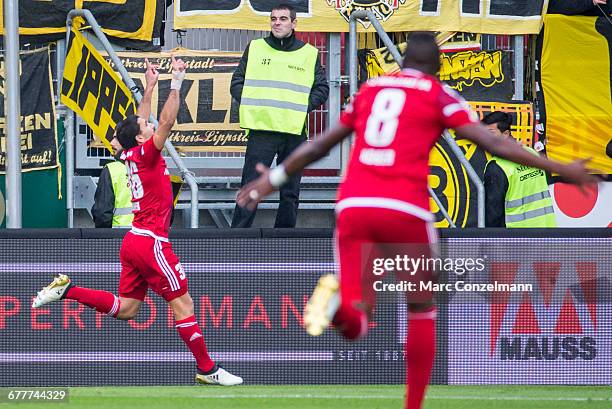 Almog Cohen of FC Ingolstadt 04 celebrates the opening goal during the Bundesliga match between FC Ingolstadt 04 and Borussia Dortmund at Audi...