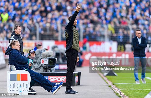 Head coach Valerien Ismael of VfL Wolfsburg reacts during the Bundesliga match between SV Darmstadt 98 and VfL Wolfsburg at Stadion am Boellenfalltor...