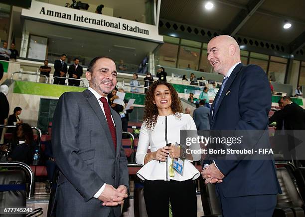 Prince Ali bin Hussein of Jordan , Samar Nassar of LOC and FIFA President Gianni Infantino pose prior to the FIFA U-17 Women's World Cup Finale match...