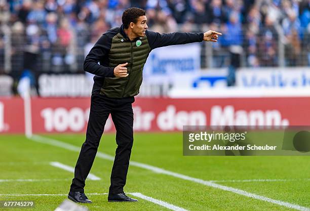 Head coach Valerien Ismael of VfL Wolfsburg reacts during the Bundesliga match between SV Darmstadt 98 and VfL Wolfsburg at Stadion am Boellenfalltor...
