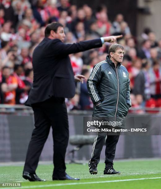 Liverpool manager Kenny Dalglish and Cardiff City manager Malky Mackay on the touchline