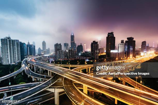 road intersection, yan'an bridge, day to night - day and night image series stock pictures, royalty-free photos & images