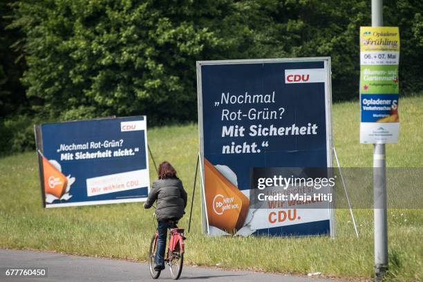 Election campaign billboards of the German Christian Democrats is seen ahead of state elections in North Rhine-Westphalia on May 3, 2017 in...