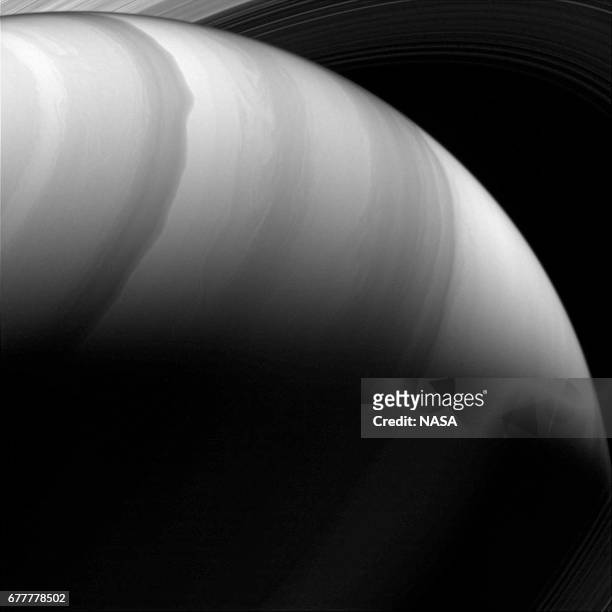 In this handout image provided by the National Aeronautics and Space Administration , the image of Saturn's atmosphere was taken with the Cassini...