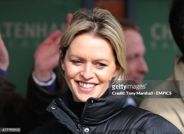 Winning trainer Rebecca Curtis during the trophy presentation after Teaforthree wins the Diamond Jubilee National Hunt Chase during the Cheltenham...