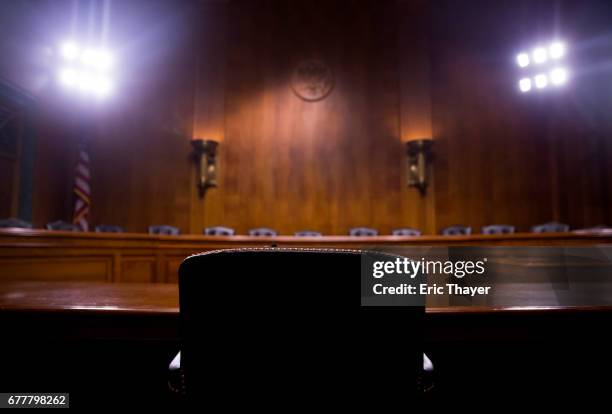 The hearing room is seen before FBI Director James Comey testifies in front of the Senate Judiciary Committee during an oversight hearing on the FBI...