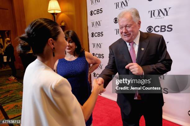 Linda Cho, Broadway League President Charlotte St. Martin, and Broadway League Chairman Robert Wankel attend the 2017 Tony Awards Meet The Nominees...