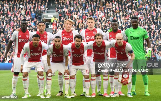 Ajax players (1st row Ajax defender Jairo Riedewald, Ajax midfielder Hakim Ziyech, Ajax forward Amin Younes, Ajax forward Lasse Schöne, Ajax...