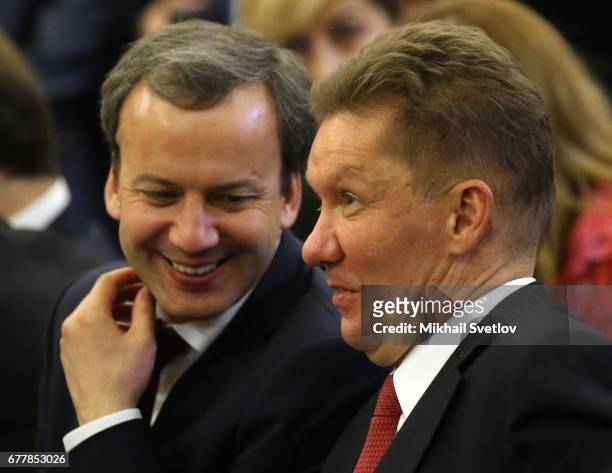 Russian Deputy Prime Minister Arkady Dvorkovich and Gazprom's CEO Alexei Miller are seen during Rusian-Turkish meeting at Bocharov ruchey state...