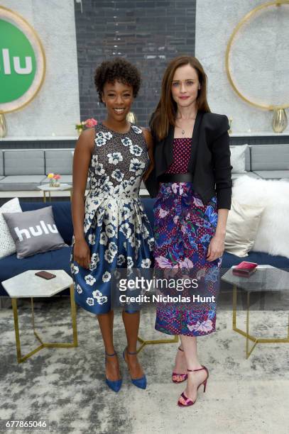 Samira Wiley and Alexis Bledel attend the Hulu Upfront Brunch at La Sirena Ristorante on May 3, 2017 in New York City.