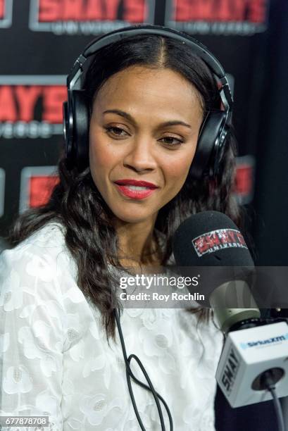 Actress Zoe Saldana visits 'Sway in the Morning' hosted by SiriusXM's Sway Calloway on Eminem's Shade 45 at the SiriusXM Studios onÊon May 3, 2017 in...